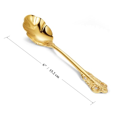 KEAWELL Premium Luxury 4-Piece 6-Inch Tea Spoon Set (Gold) - color: Gold