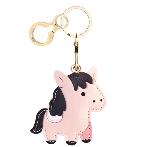 Leather Keychain holder Protective Case Compatible with Apple AirTag - color: Pink Horse