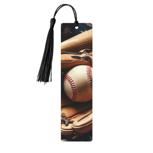 1 Pack Baseball-Themed Wooden Bookmark for Reading with Tassels