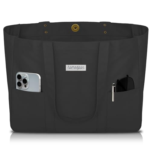 HOMESPON Large Canvas Tote Bag, Magnetic Work Laptop Pack for Women - color: Black