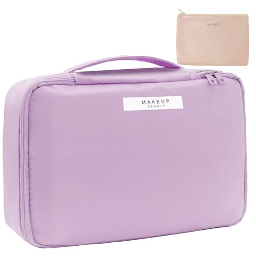 Queboom Travel Makeup Bag Cosmetic Bag Toiletry Bag for Women & Men, Purple - color: Purple-1pcs