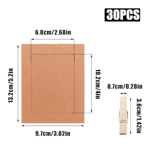 30Pcs 4x5Inch Brown Paper Photo Frames with String & Clips - color: Brown, size: 4x5inch