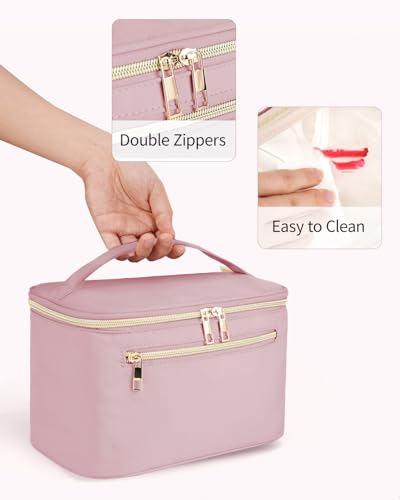 Wandering Nature Makeup Bag, Women Travel Make Up Vanity Case with Handle - color: Pink, size: Large