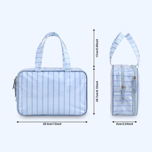 Toiletry Bag for Women, Blue Stripe - color: Blue Stripe