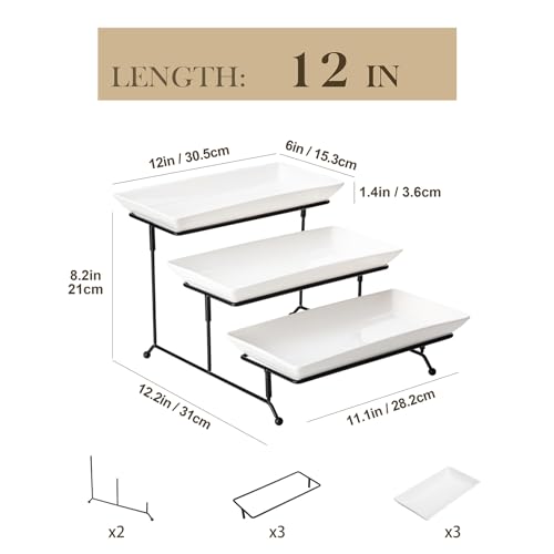 MALACASA 3 Tier Serving Trays, White Porcelain Serving Platters, 12 Inch - color: White, size: 12 Inch