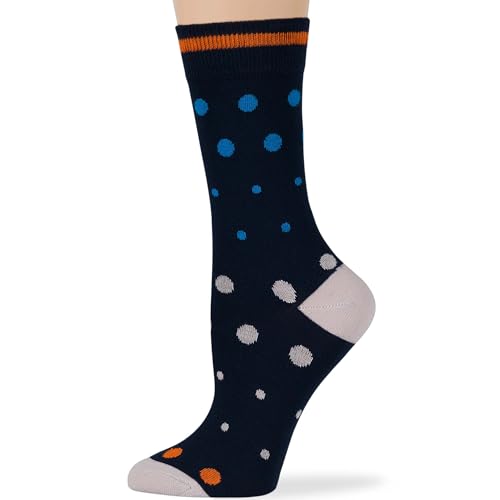 7BIGSTARS Women Cotton Crew Socks, Patterned 4 Pack, M 5-9 - L 8-12 - color: 06 - Blue, Dark Navy, Orange, Grey (A51), size: 5-9