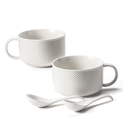 Soup Bowls with Handles, Microwave Safe 38 Oz, White - color: White 2 pcs