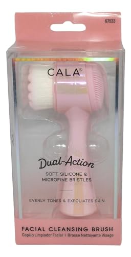 CALA Dual-Action Facial Cleansing Brush, Iridescent Pink, Soft Silicone and Microfine Bristles