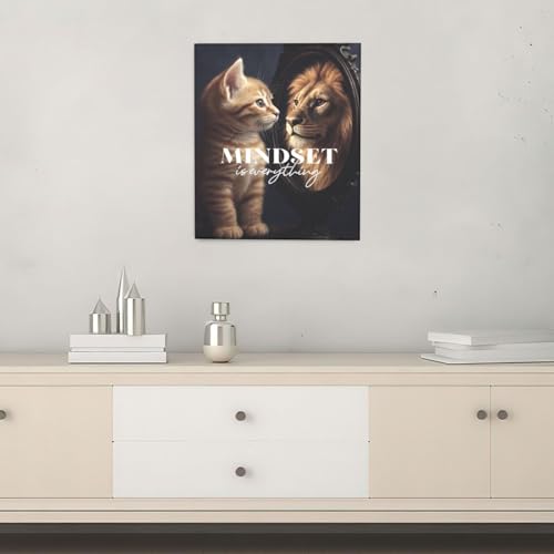 Motivational Lion And Cat Wall Art For Kids Mindset Is Everything Nursery Canvas Wall Decor Inspirational Pictures Paintings Prints Artwork Framed Decorations For Children's Room Bathroom Bedroom Living Room Office Gifts 20" x 24" - color: Cat And Lion, s