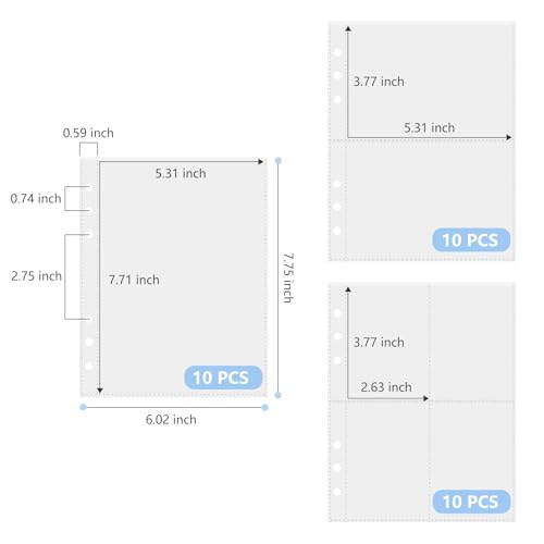30 Sheets Clear Binder Sleeves 1/2/4 Pocket Sheets Protectors Double Sided Plastic Sleeves for Photo Card Sticker Storage Organizer 6 Ring A5 Binder Inserts Refills Pocket Pages Set