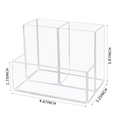 HSYMQ Desktop Clear Pen Holder with 3 Compartments, Acrylic Pencil Holders, Desk Organizers and Accessories