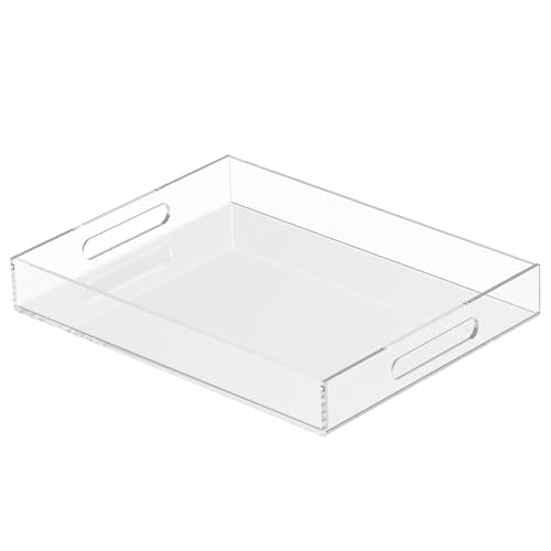 Acrylic Tray 14x11 with Cut Handles - Spill Proof Decorative Tray is an Ideal Countertop Organizer for Living Rooms, Ottoman Coffee Tables, Offices, Kitchens & Serving Guests - color: Transparent, size: 14" x 11" x 2"