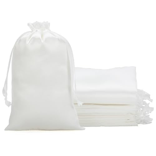30Pcs Satin Gift Bags, 5x8 White Cloth Drawstring Pouch - color: White, size: 5×8 in