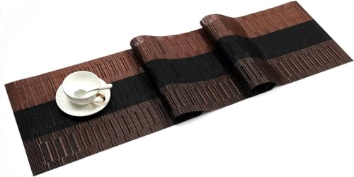 SHACOS Woven Vinyl Table Runners PVC Table Runners 12 x 90 inch Long Wipeable Bamboo Weave Runner for Tables Indoor Outdoor, Ombre Coffee Black - color: Ombre Coffee Black, size: Table Runner 12 x 90 inch