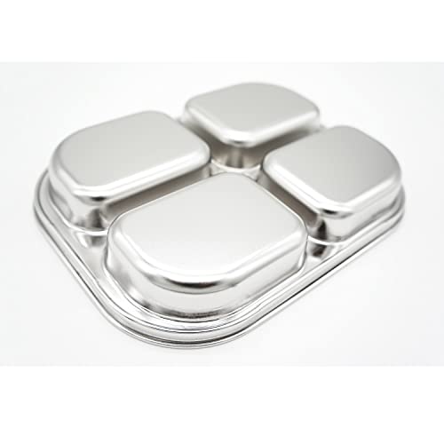 Korean Stainless Steel Divided Plates for Toddlers & Kids, Non-Toxic, 2PK - size: 4 Compartments