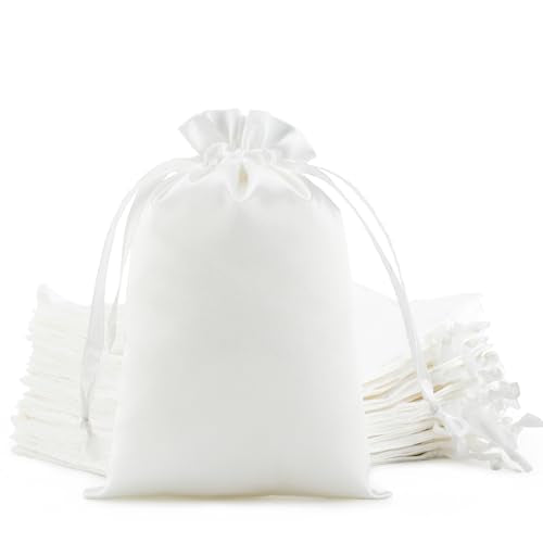 30Pcs Small Satin Gift Bags, 4x6 White Cloth Drawstring Pouch - color: White, size: 4×6 in