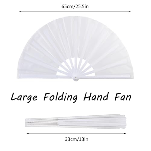 2 Pack Large Folding Hand Fan for Men/Women, Vintage Retro Fabric Fans, Chinese Kung Fu Tai Chi Hand Fan for Festival, Dance, Gift, Performance, Decorations (White) - color: 2 White