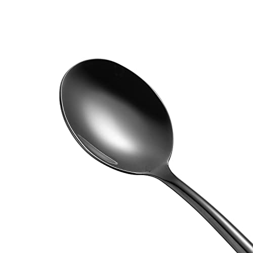 Steel Black Soup Spoon, Long handled Great Circle Spoons,Korean Long Handle Soup Spoon,4 Pieces,8.7x1.6 Inches - size: Black 8.7x1.6 inches