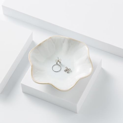 2Pcs Ceramic Jewelry Dish - Lotus Leaf Shape, for Ring Holder Necklace Small Key, Suitable for Mother Friend Sister, Gifts for Women, Cute Plate Trinket Tray, Home Decor (Green & White) - color: Green & White