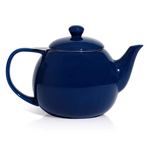 Sweese Teapot, Porcelain Tea Pot with Stainless Steel Infuser, Blooming & Loose Leaf Teapot - 27ounce, Navy - color: Navy, size: 27oz (with infuser)