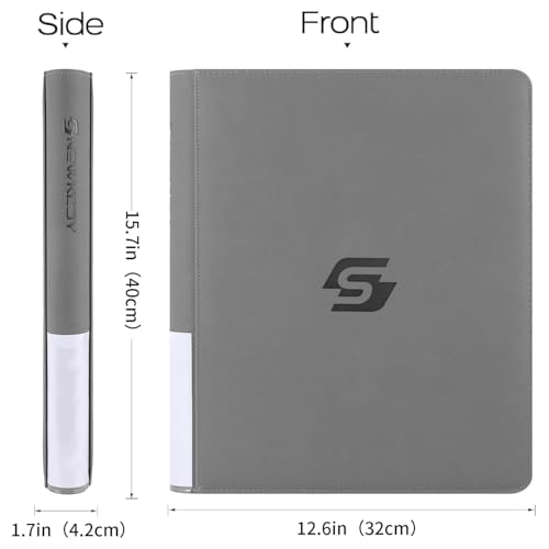 Snekdy Top loader Binder, 9 Pockets Top Loader，Holds 360 Top Loaders cards, Card binder with Sleeves for card in 3 x 4 inches color smooth Zipper PU Leather (Light Grey) - color: Light Grey