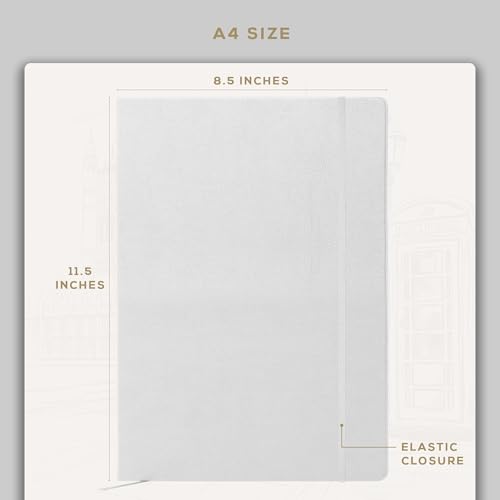 BEECHMORE BOOKS Lined Journal Notebook, 8.5" x 11.5", A4 160 Lined Pages, Hardcover Leather Journals for Women, Men, Writing and Notebooks for Work - 120 GSM Thick Paper, Gifts Box Included - color: Snow White, size: A4 - 8.5" x 11.5" Large