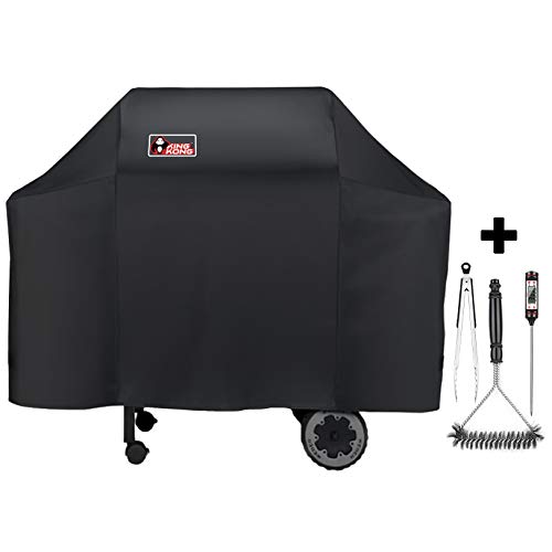 Kingkong 7573/7106 Grill Cover for Weber Spirit 200, 300 Series and Genesis Silver Gas Grill with Grill Brush, Tongs and Thermometer