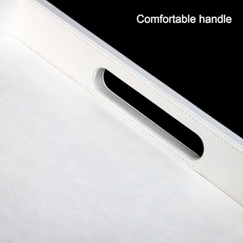 20 x 14 inches Leather Rectangle Serving Tray with Hole Handles,High-End Light Large Service Tray for Ottoman Tray, Tea, Food, Butler - Countertop, Kitchen,Family Dinner, Picnic (White) - color: White, size: 20" x 14" x 2"