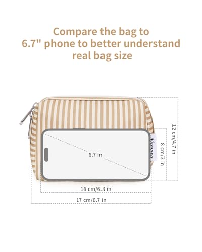 Narwey Small Makeup Bag for Purse, Travel Mini Cosmetic Bag for Women Girls - color: A-Brown Stripe, style: Small