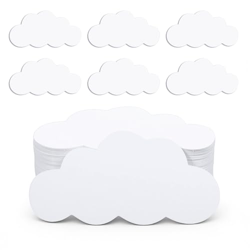 100 PCS White Cloud Cutouts, 4 Inch Paper Cloud Shapes Cut-Outs for Bulletin Board DIY Kids Baby Bedroom Nursery Classroom Office Decoration
