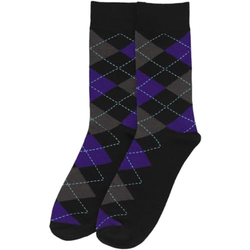 tiemart Men's Socks, Fits Men's Shoe Sizes 8-12 - color: Black and Amethyst Purple Argyle