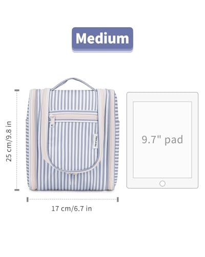 Narwey Hanging Travel Toiletry Bag for Women, Makeup Cosmetic Bag - color: CA-Greyish Blue Stripe, size: Medium