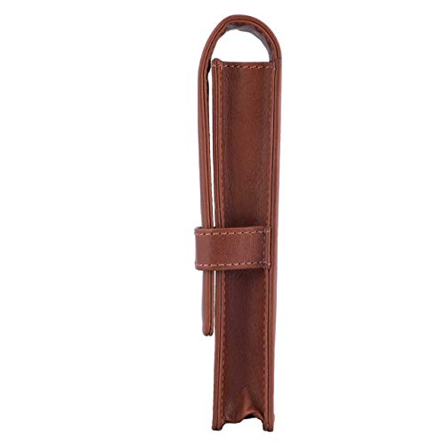 DiLoro Leather Double Pen Case Pencil Pouch Holder for Two Fountain Pens Ballpoint Rollerball and Pencils (Bugatti Tan) - color: Bugatti Tan