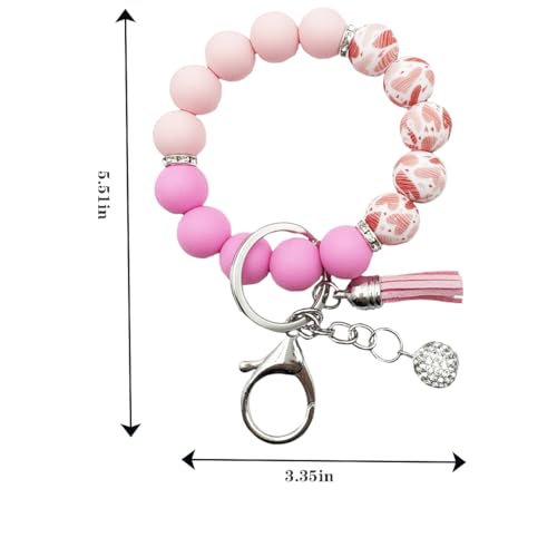 Unpafcxddyig Silicone Bead Keychain Bracelet Wristlet Key Ring - color: Rainbow Pink Rose