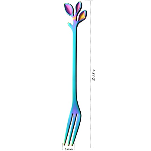 AnSaw 10-Piece Rainbow Leaf Dessert Forks Set - 4.7" Mini Cocktail Forks - color: Rainbow