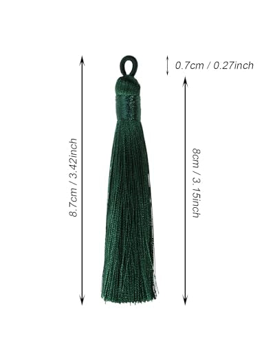 Tupalizy 10PCS Handmade Soft Silky Tassels with Hanging Loop for Bookmarks Keychains Earring Bracelets Jewelry Making Souvenir Graduation Clothing Sewing Gift Tag Art DIY Craft Projects (Dark Green) - color: Dark Green