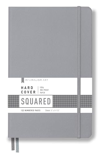 Minimalism Art, Premium Hard Cover Notebook Journal, Classic 5" x 8.3", 122 Numbered Pages, Gusseted Pocket, Ribbon Bookmark, Extra Thick Ink-Proof Paper 120gsm, San Francisco (Squared, Gray) - color: Gray, style: Squared