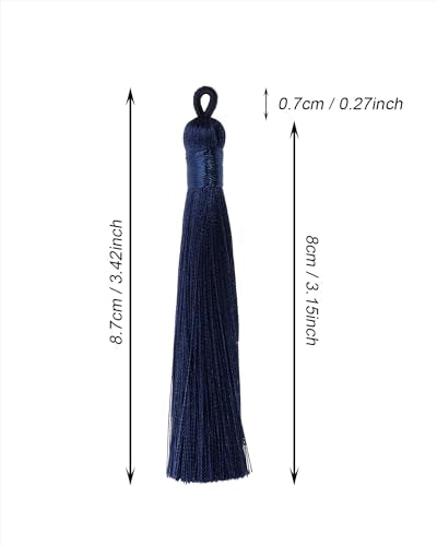 Tupalizy 10PCS Handmade Soft Silky Tassels with Hanging Loop for Bookmarks Keychains Earring Bracelets Jewelry Making Souvenir Graduation Clothing Sewing Gift Tag Art DIY Craft Projects (Navy Blue) - color: Navy Blue