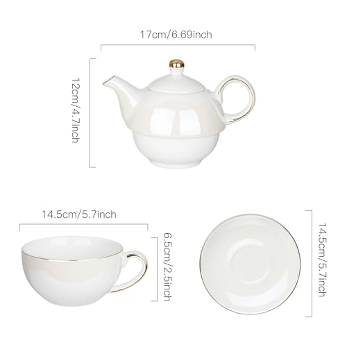 Tea for One Set, Teapot and Cup Set, Pearl White - color: Pearl White