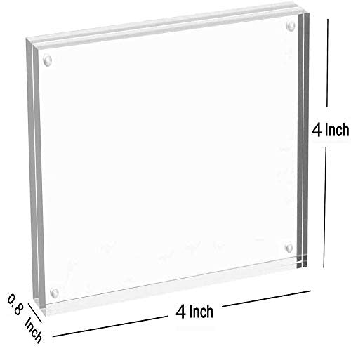 Clear Acrylic Photo Frame,Magnetic Perspex Picture Holders Table Standing Double Side Displays, 10mm+10mm Thickness Transparent,Stand In Desk &Table Frames (1, 4x4) - size: 4x4"