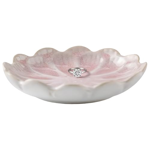 Lotus Ceramic Jewelry Tray, Small Trinket Jewelry Ring Holder Organizing Dish, for Parents Daughter Friends Sister, Birthday Gifts for Women, Pink - color: Pink