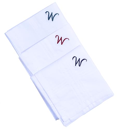 Monogrammed Handkerchiefs for Men 3-Pack Cotton, White Hankies - color: W