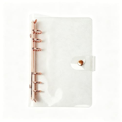 Personal A6 Glitter PVC Binder Cover Clear Soft PVC Notebook Shell 6 Rose Gold Round Ring Binders with Snap Button Closure Loose Leaf Folders (Personal A6, Glitter Cover + Rose Gold Binder) - color: Glitter Cover + Rose Gold Binder, size: Personal A6