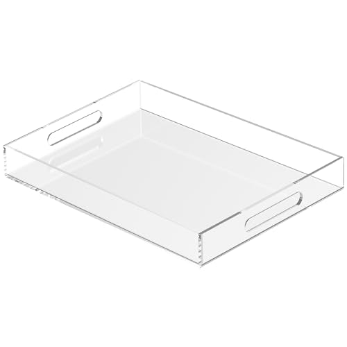 Acrylic Tray 16x12 with Cut Handles - Spill Proof Decorative Tray is an Ideal Countertop Organizer for Living Rooms, Ottoman Coffee Tables, Offices, Kitchens & Serving Guests - color: Transparent, size: 16" x 12" x 2"