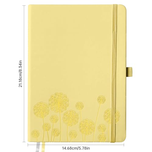Notebook Journal for Women,A5 Hardcover Leather Journaling Notebooks for Work,200 Pages Travel Journal for Women Men with Pen Holder and Ribbon,5.78"×8.34"(Yellow) - color: Yellow