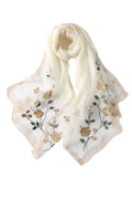 Jeelow Long Silk Blend Embroidered Floral Shawl Scarf Wrap for Women - color: White Flowers
