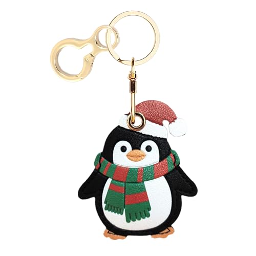 BORKUANA PU Leather Keychain holder Protective Case Compatible with AirTag - color: Penguin