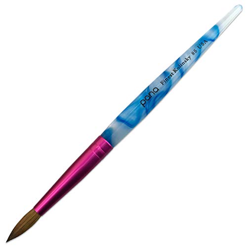 PANA USA Acrylic Nail Brush Pure Kolinsky Hair Acrylic White Swirl Blue Handle with Pink Ferrule Round Shaped - Size 8 - color: White Swirl Blue, size: Size 8