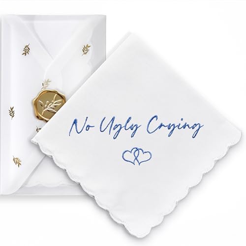 Wedding Handkerchief, Something Blue for Bride, Mother of Bride Gift - color: No Ugly Crying, style: Gold Olive Leaf