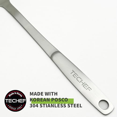 TECHEF - ChefCore 304 Stainless Steel Slotted Turner Spatula with Ergonomic Handle, One-Piece Unibody Design, Rustproof & Heat Resistant, 10.5" Serving Utensil – Made in Korea - size: Slotted Turner